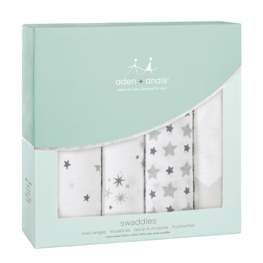 aden+anais Otulacz muślinowy TWINKLE STAR GREY 4 szt.