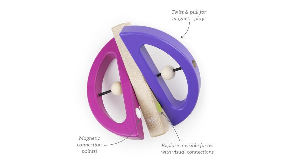 TEGU Drewniane klocki magnetyczne BABY AND TODDLER Swivel Bug Pink Purple