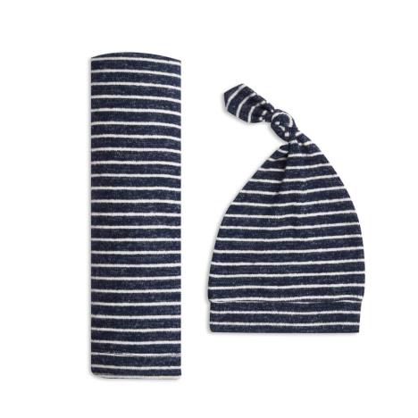 aden+anais Kocyk dzianinowy i czapeczka SNUGGLE KNIT NAVY STRIPE