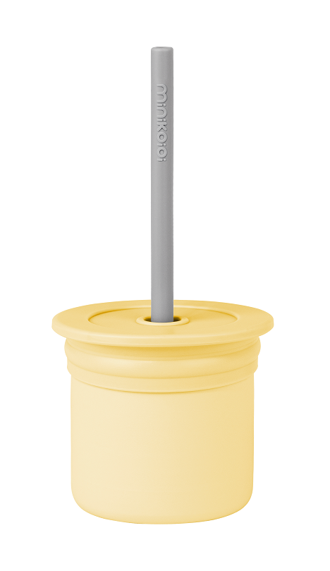 MinikOiOi silikonowy bidon i pojemnik na przekąski MELLOW YELLOW/GREY