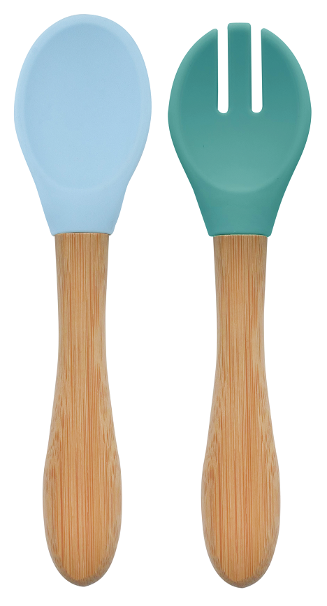 MinikOiOi Silikonowa łyżeczka i widelec MINERAL BLUE/AQUA GREEN