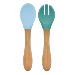 MinikOiOi Silikonowa łyżeczka i widelec MINERAL BLUE/AQUA GREEN