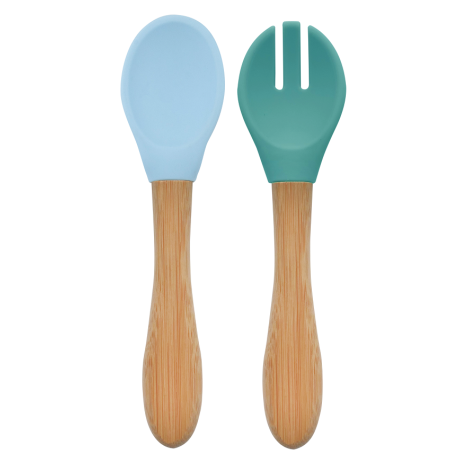 MinikOiOi Silikonowa łyżeczka i widelec MINERAL BLUE/AQUA GREEN