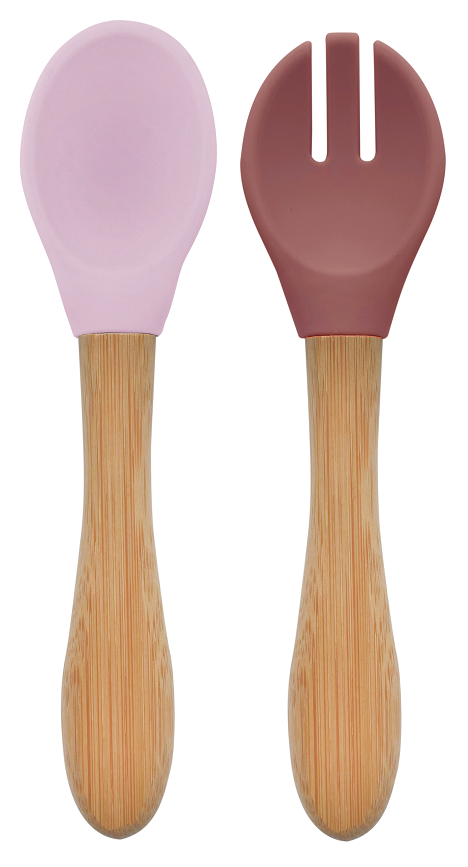 MinikOiOi Silikonowa łyżeczka i widelec PINKY PINK/VELVET ROSE